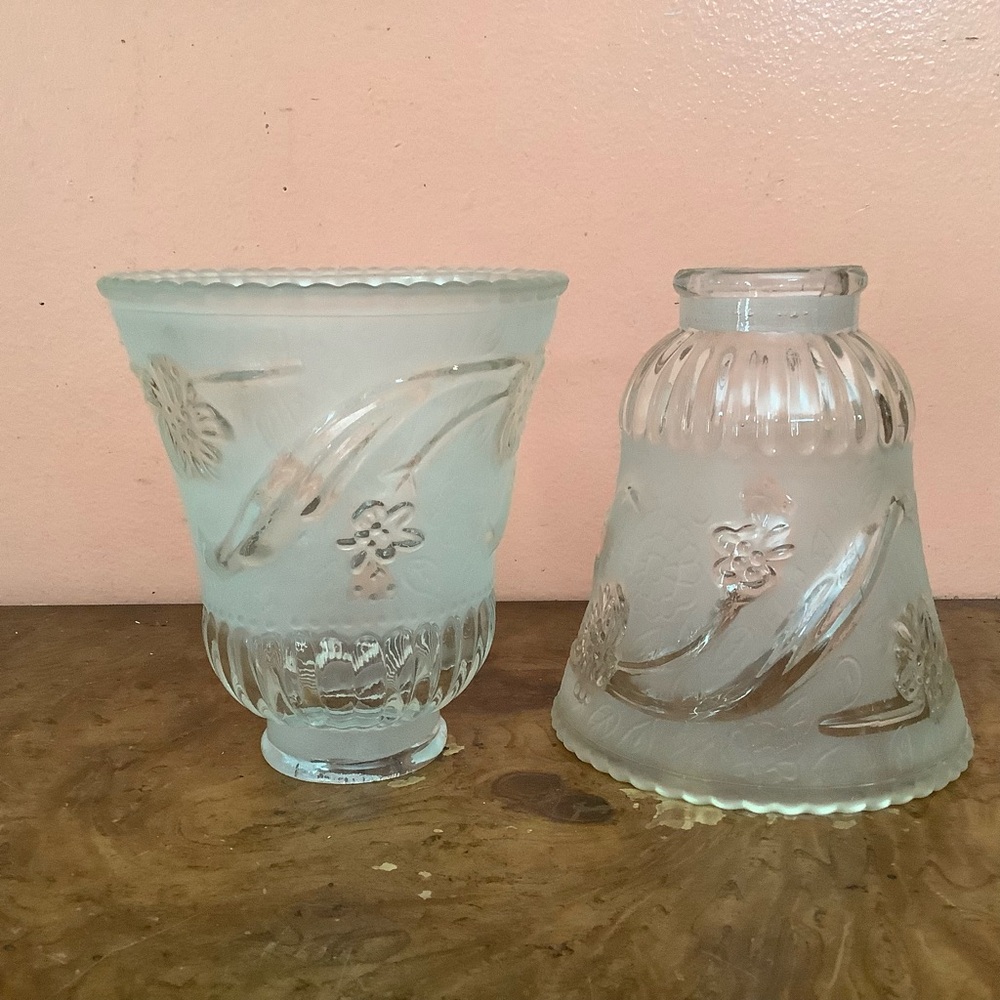 Clear /Frosted Glass Shades Pendant Sconce Set of 2 Ribbed  1.15/16”Fitter Heavy